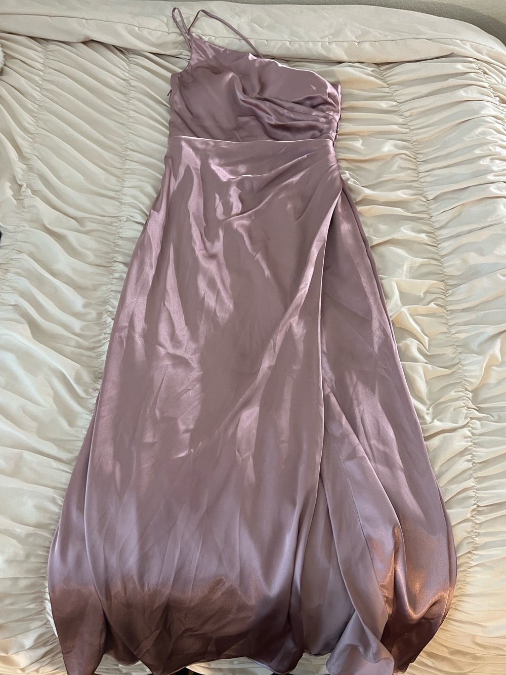 Lina Dusty Lavender Satin Maxi Dress with Spaghetti Straps